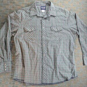 Wrangler Western Shirt Mens XL Green Plaid Pearl Snap Long Sleeve Cowboy Rodeo
